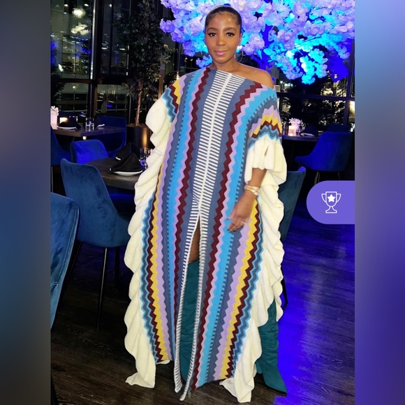 TRIBAL PATTERN RUFFLE SLIT CASUAL MAXI DRESSES - Picture 4 of 5